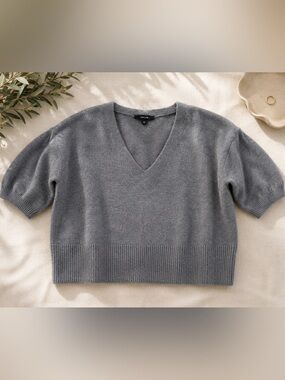OPUS V-Neck Short Sleeve Knit Sweater - Gray size 36 EU